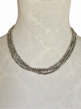 Cookie Lee Multi-Strand Silver Tone Beaded Necklace | Faceted Sparkle Chain